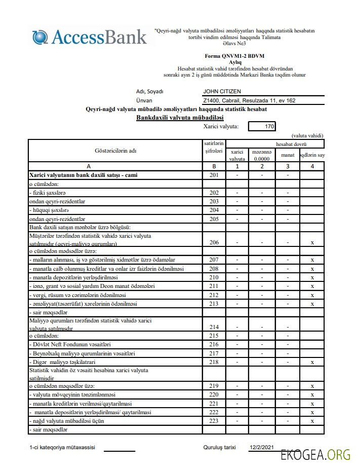 Banque d'accès d'Azerbaïdjan (azerbaïdjanais) excel pdf